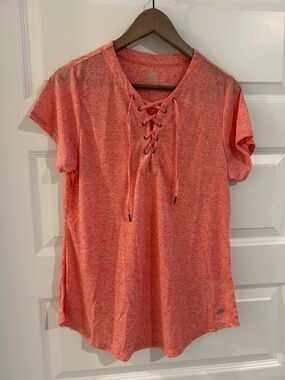 Free2B Lace up T Shirt Pink Gold Metallic Size L